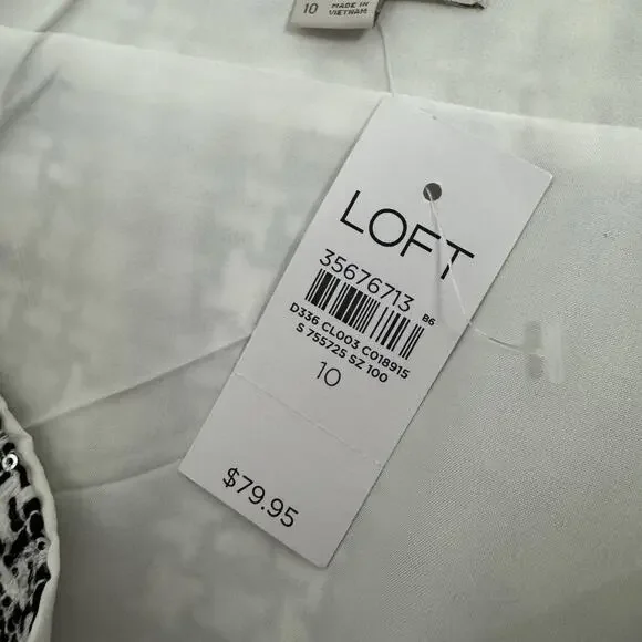 LOFT Tweed Mini Skirt Women's Size 10 Metallic Sequin Black White Party Holiday - Picture 7 of 13